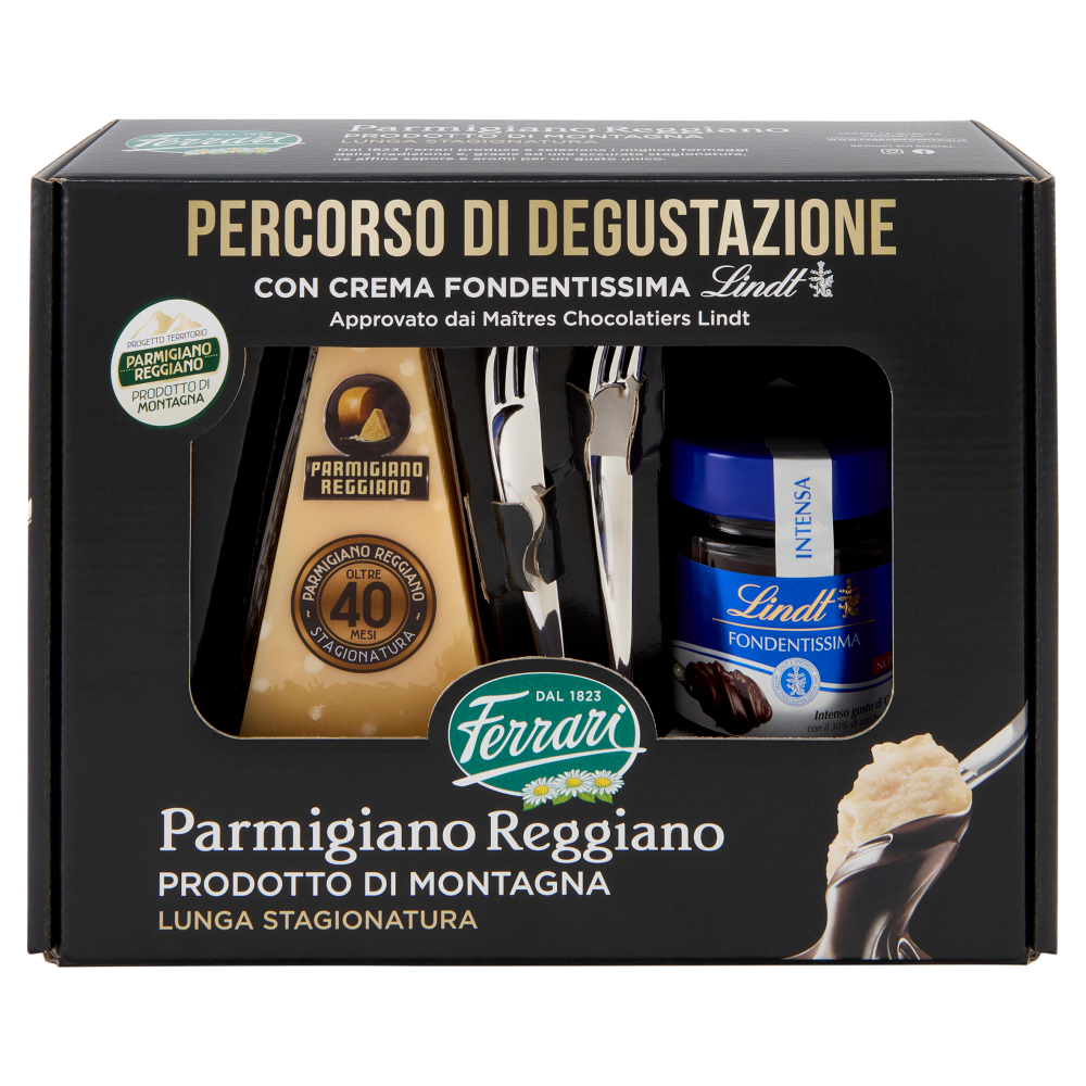 Ferrari Parmigiano Reggiano Prodotto di Montagna Oltre 40 Mesi 250g - Crema Fondentissima Lindt 200g