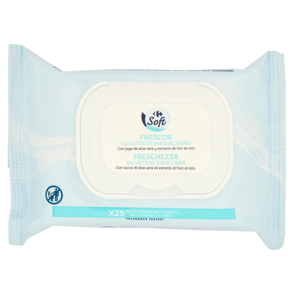 Carrefour Soft Freschezza Salviettine Struccanti Pelli Normali e Miste 25 pz