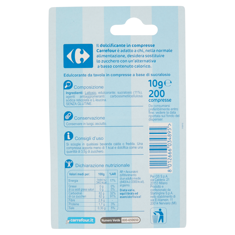 Carrefour Dolcificante Ipocalorico in Compresse 200 x 10 g