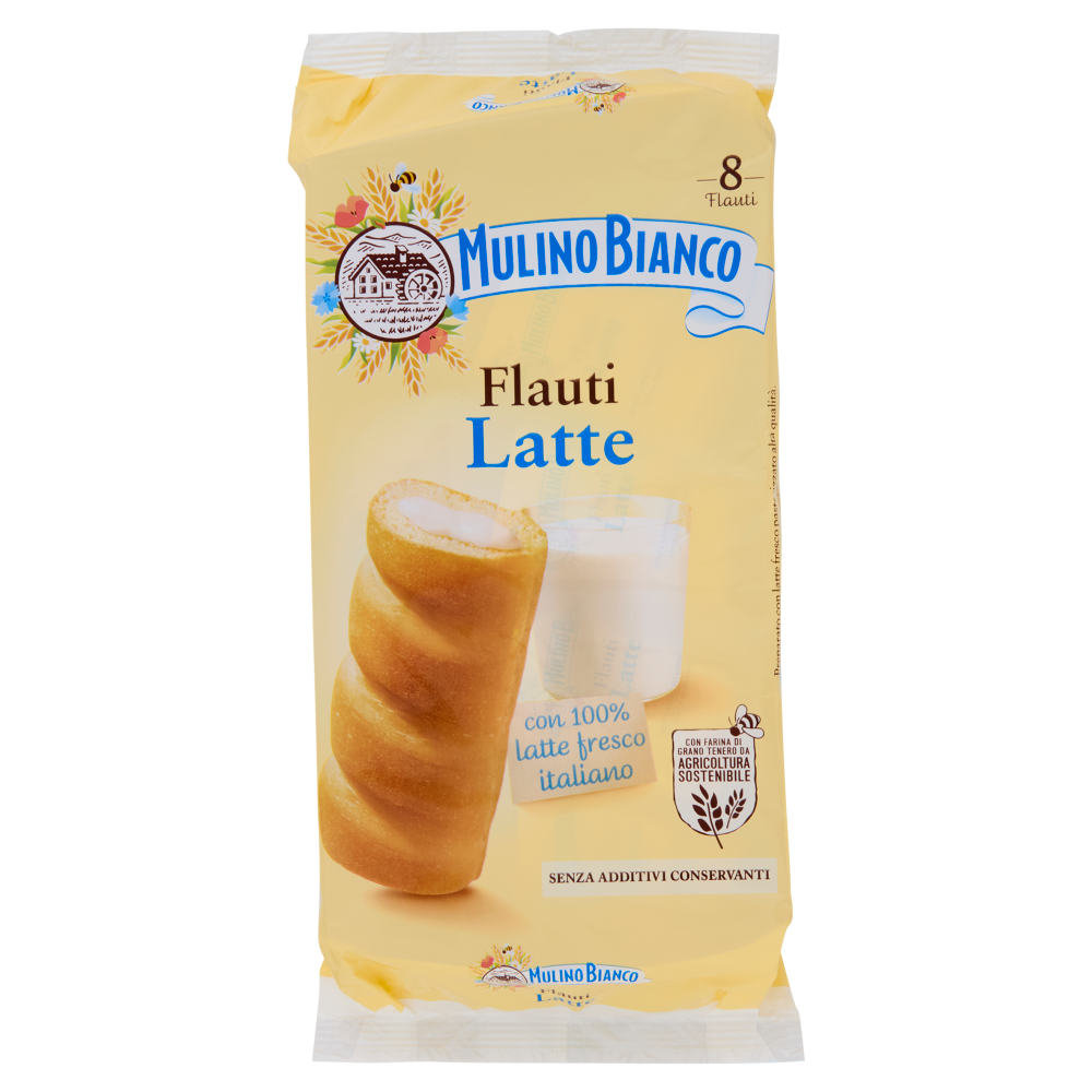 Mulino Bianco Flauti Latte Merenda con 100% Latte Fresco Italiano 8 pezzi 280g