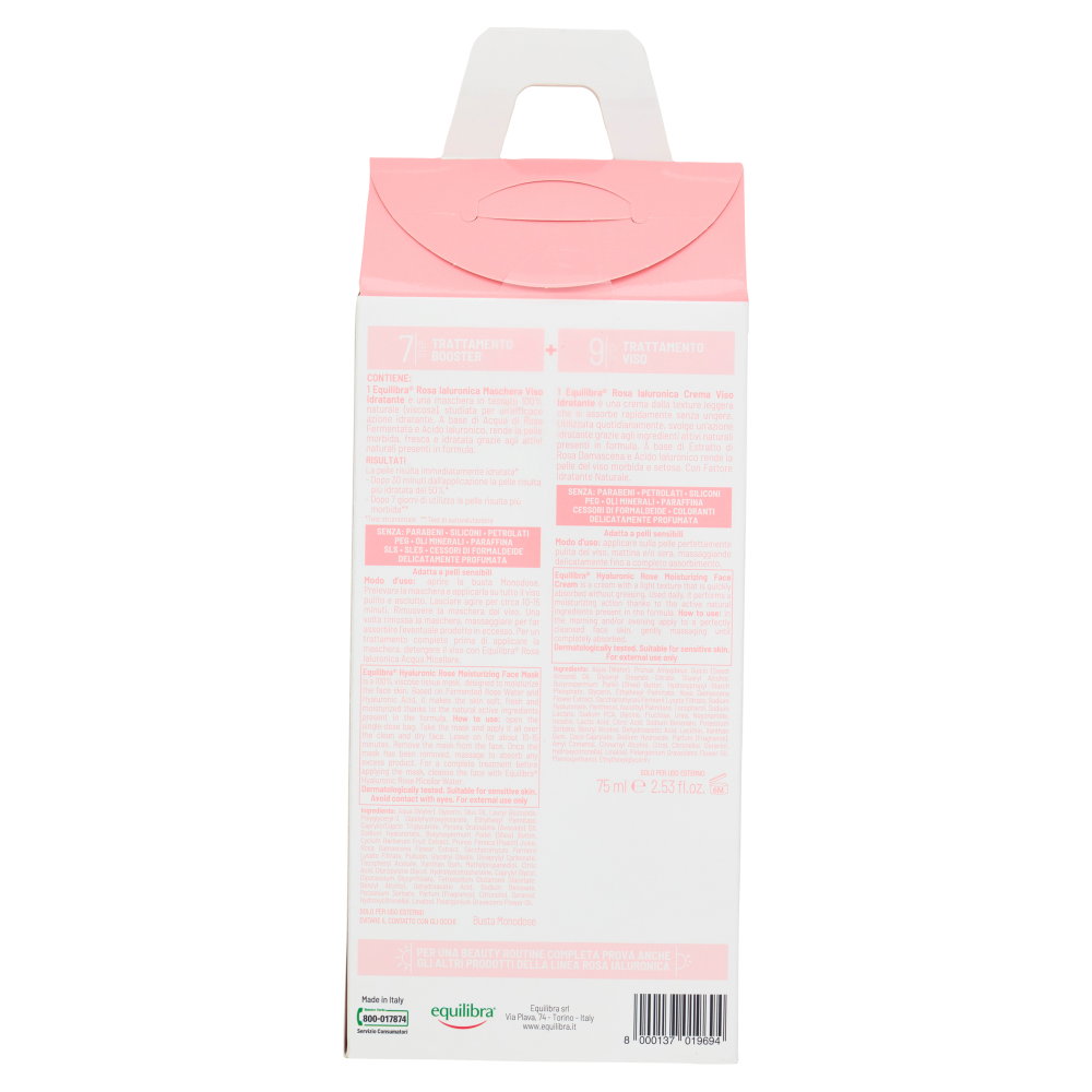 equilibra Rosa Ialuronica Beauty Routine Viso Idratante - Rigenerante Maschera + Crema 75 ml