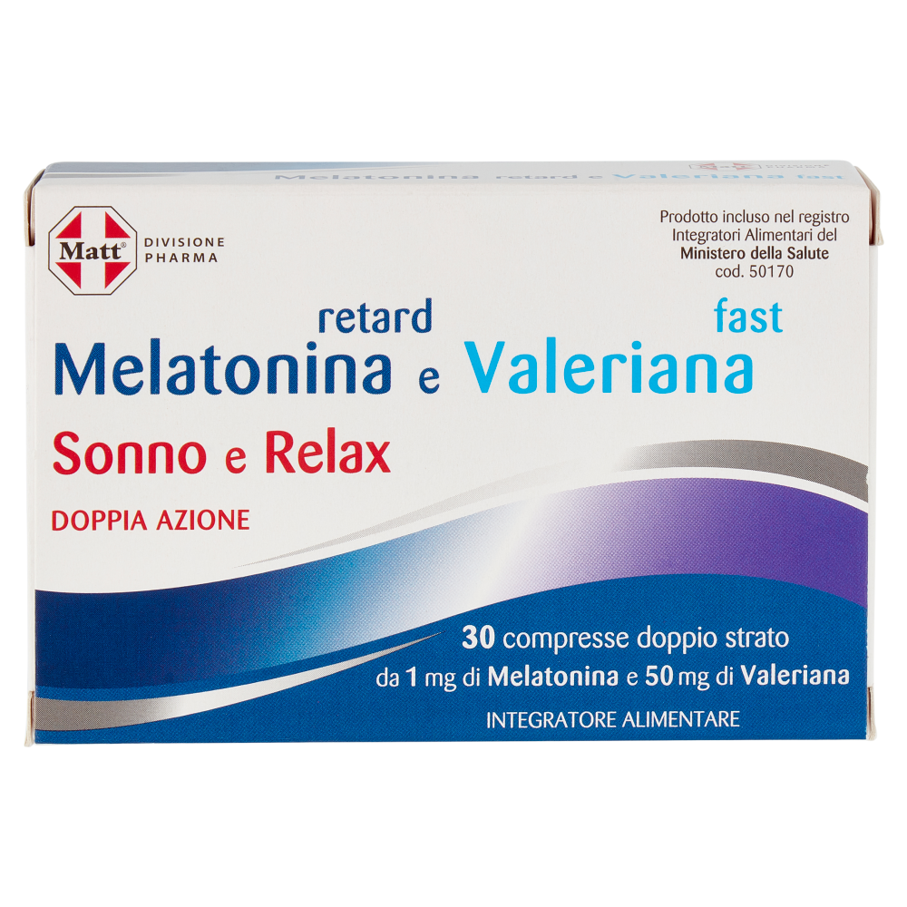 Matt Divisione Pharma Melatonina retard e Valeriana fast Sonno e Relax 30 compresse 12 g