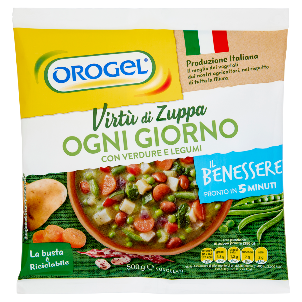 Orogel Il Benessere Virt&ugrave; di Zuppa Ogni Giorno con Verdure e Legumi Surgelati 500 g