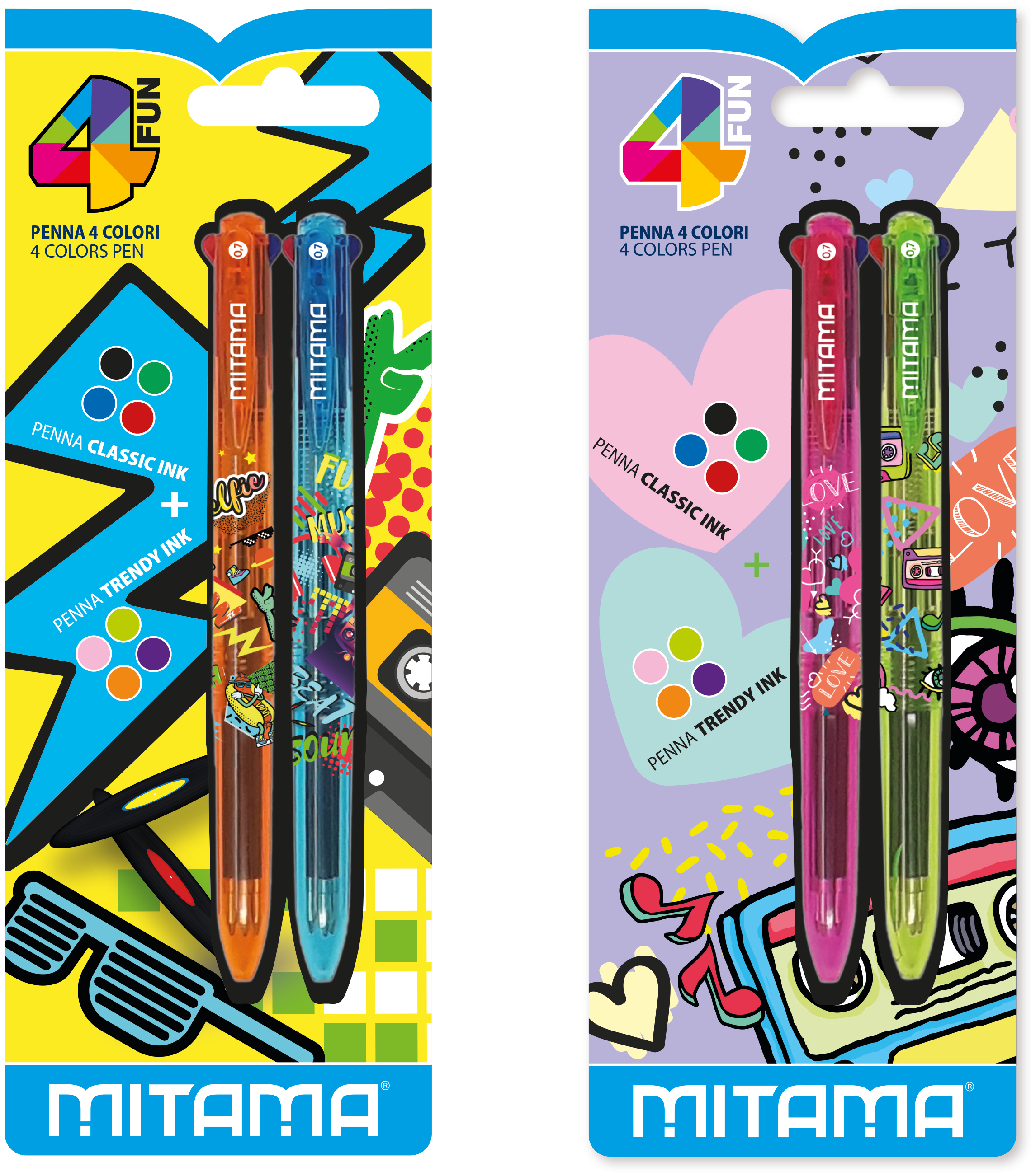 Mitama Penne For Fun 4 Colori Trendy pz.2 Multicolore Penna a sfera multifunzione 2 pz