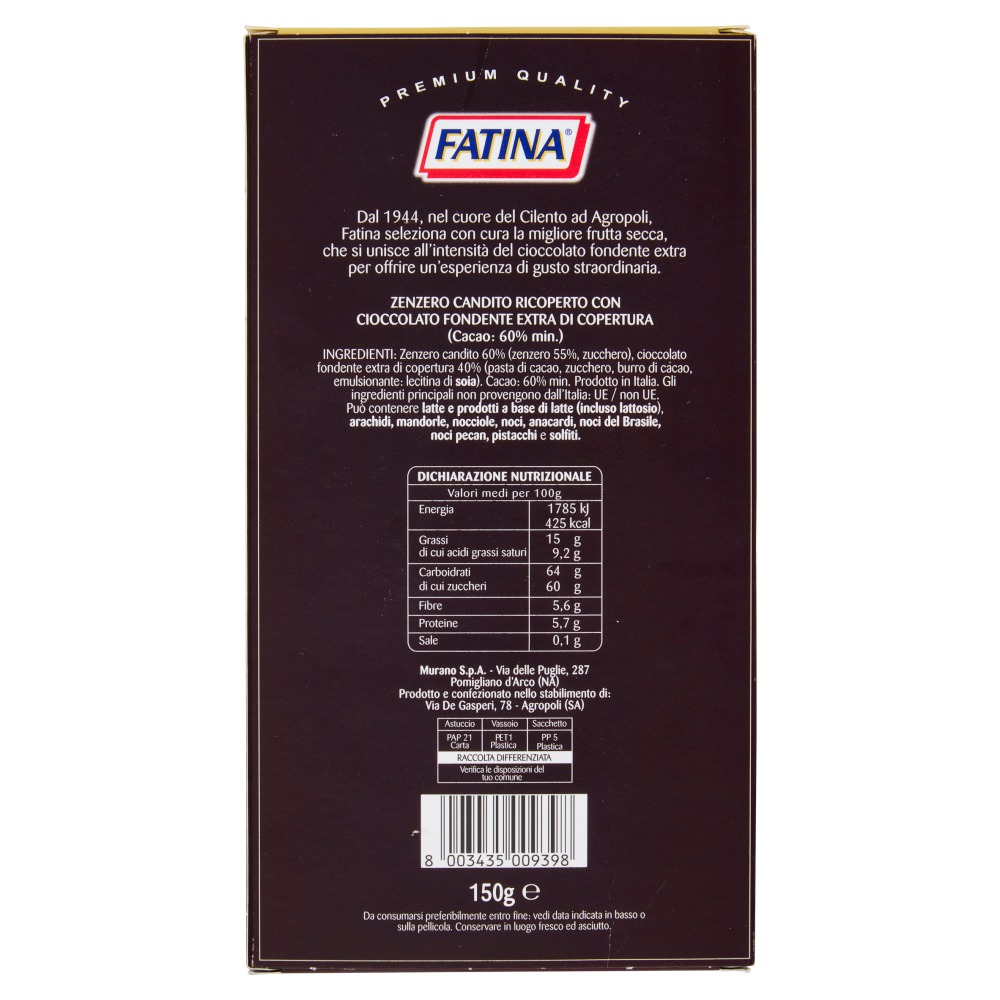 Fatina Filetti di Zenzero ricoperti con cioccolato extrafondente 150 g