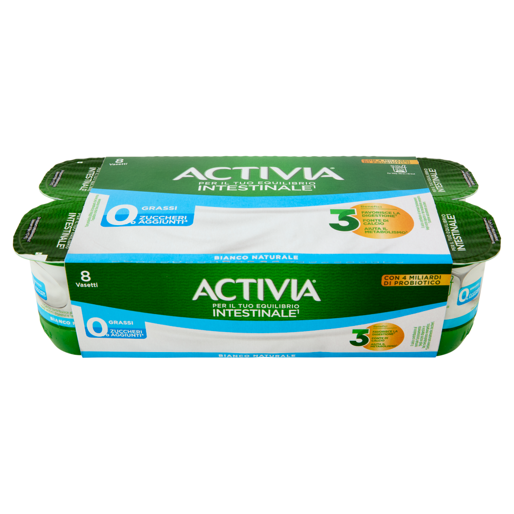 ACTIVIA Yogurt con Probiotico Bifidus, 0% Grassi, 0% Zuccheri Aggiunti, Bianco Naturale, 8x125g