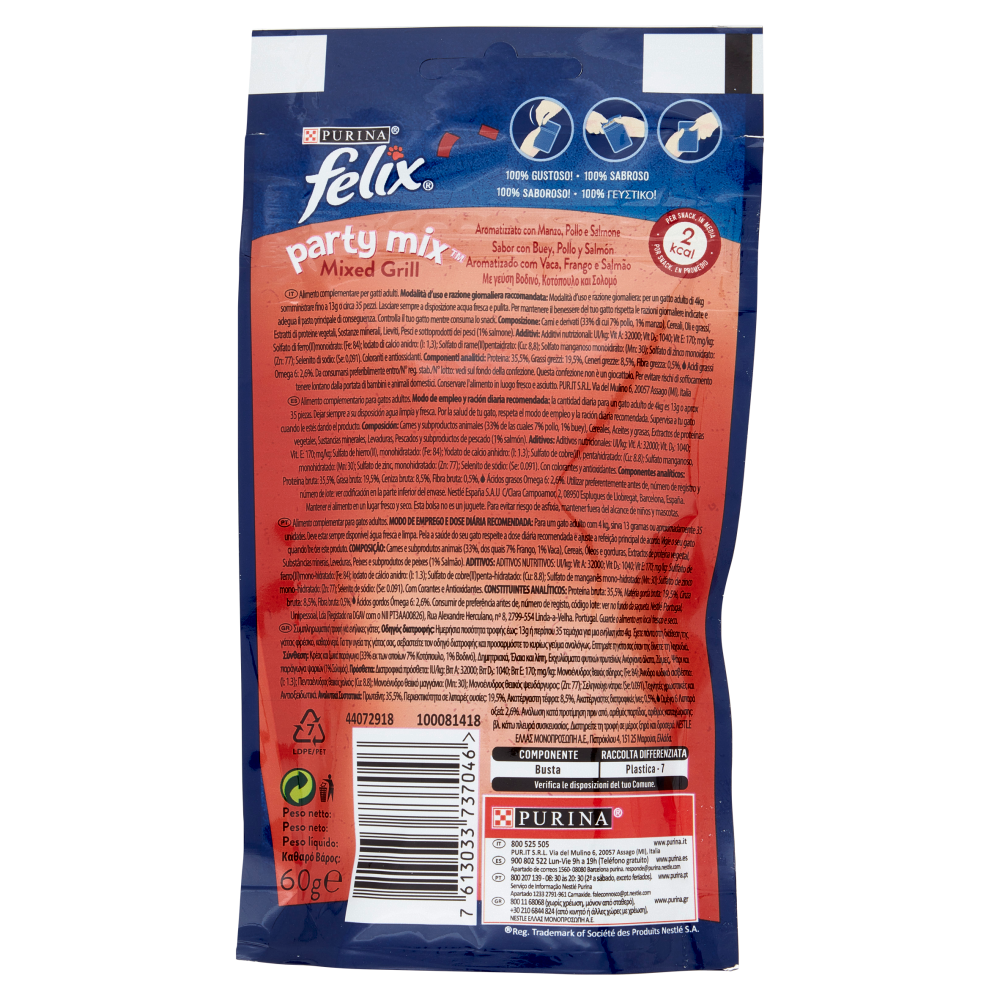 FELIX Party Mix Snacks Mixed Grill Aromatizzato con Manzo, Pollo e