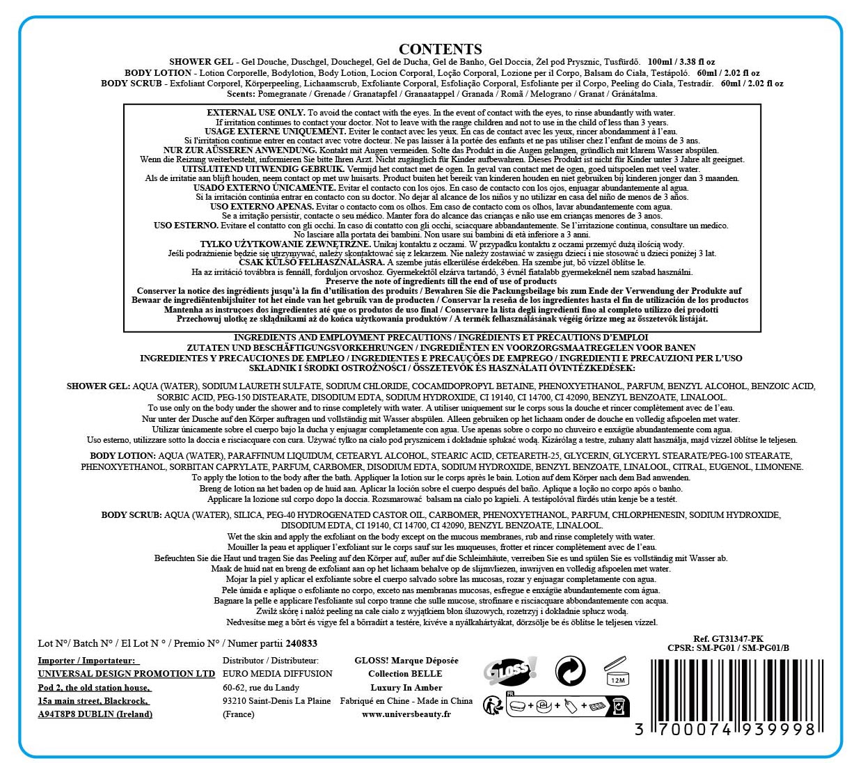 Strass Kit Bath Set BELLE Luxury In Amber