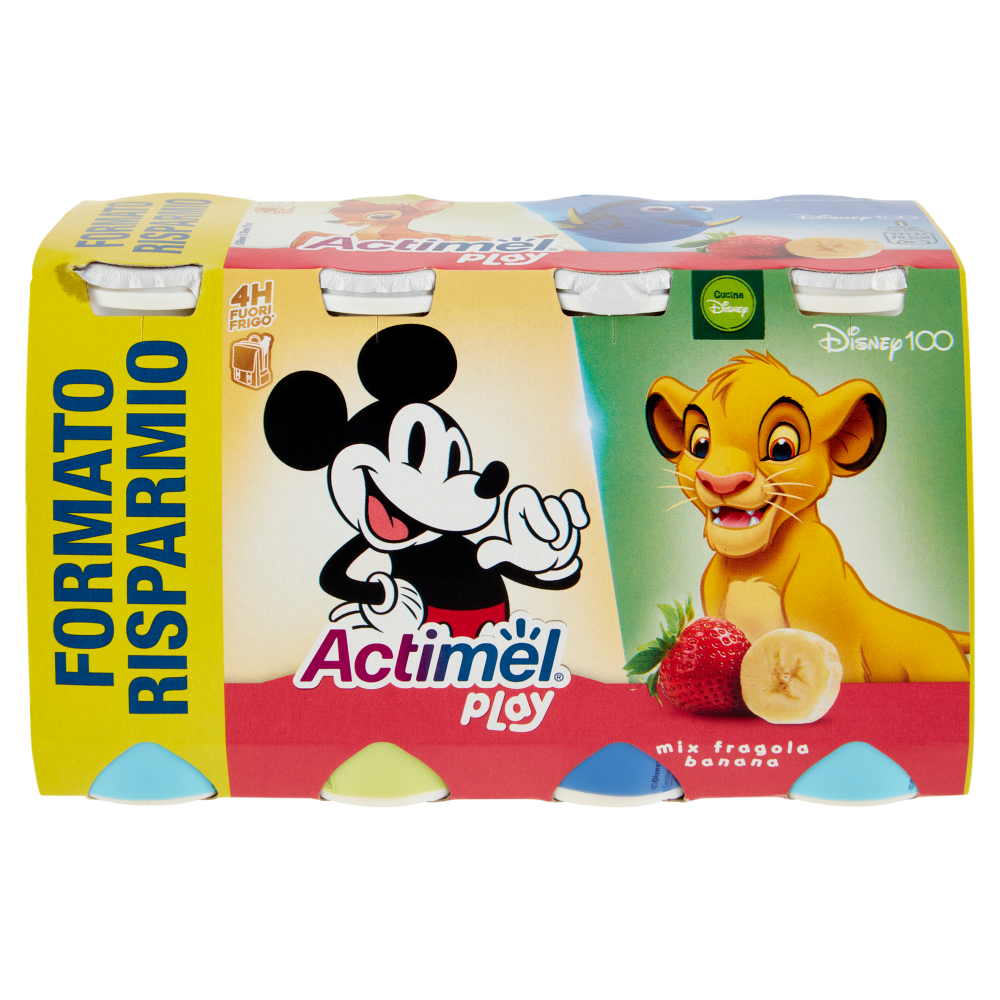 Actimel Play yogurt da bere per bambini arricchito di vitamine,gusto  banana-fragola Disney100 8x100g