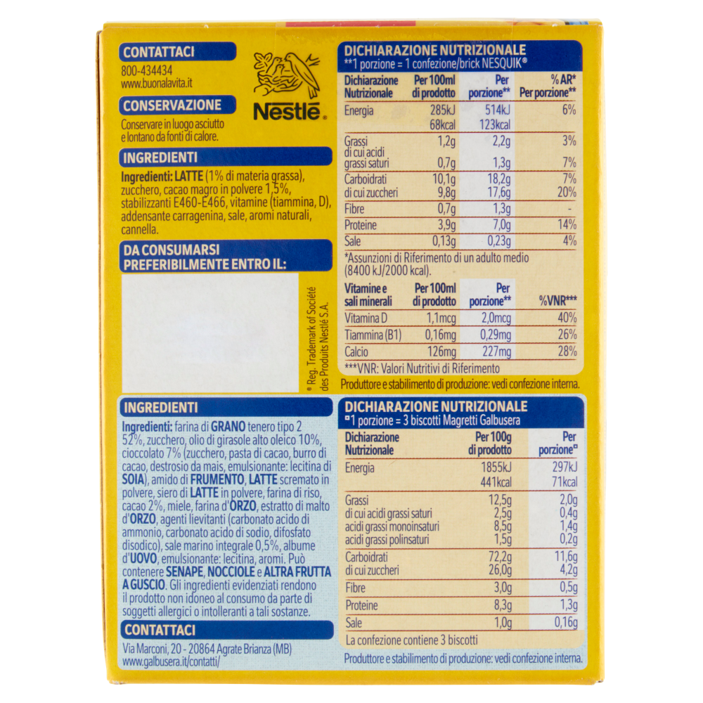 NESQUIK Box Merenda Nesquik Pronto da Bere con 3 frollini Magretti Galbusera Confezione 207 g