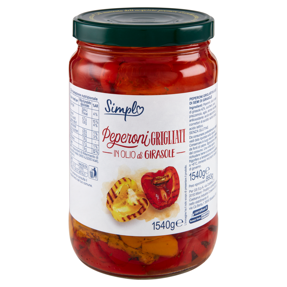 Simpl Peperoni Grigliati in Olio di Girasole 1540 g