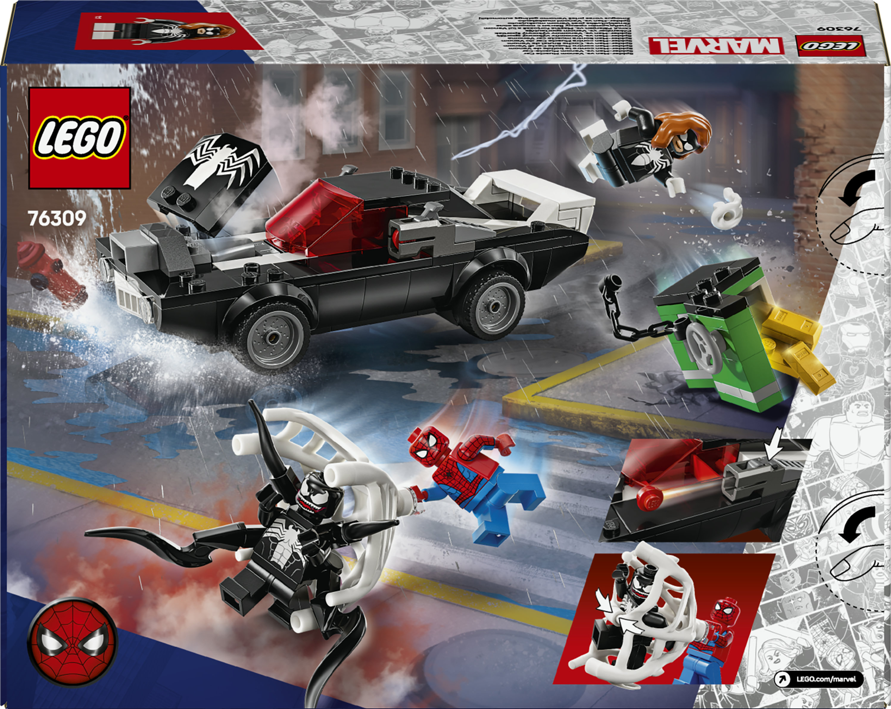 LEGO | Marvel 76309 Spider-Man Contro Muscle Car di Venom, Macchina Giocattolo da Costruire con 3 Minifigure per Bambini 7+