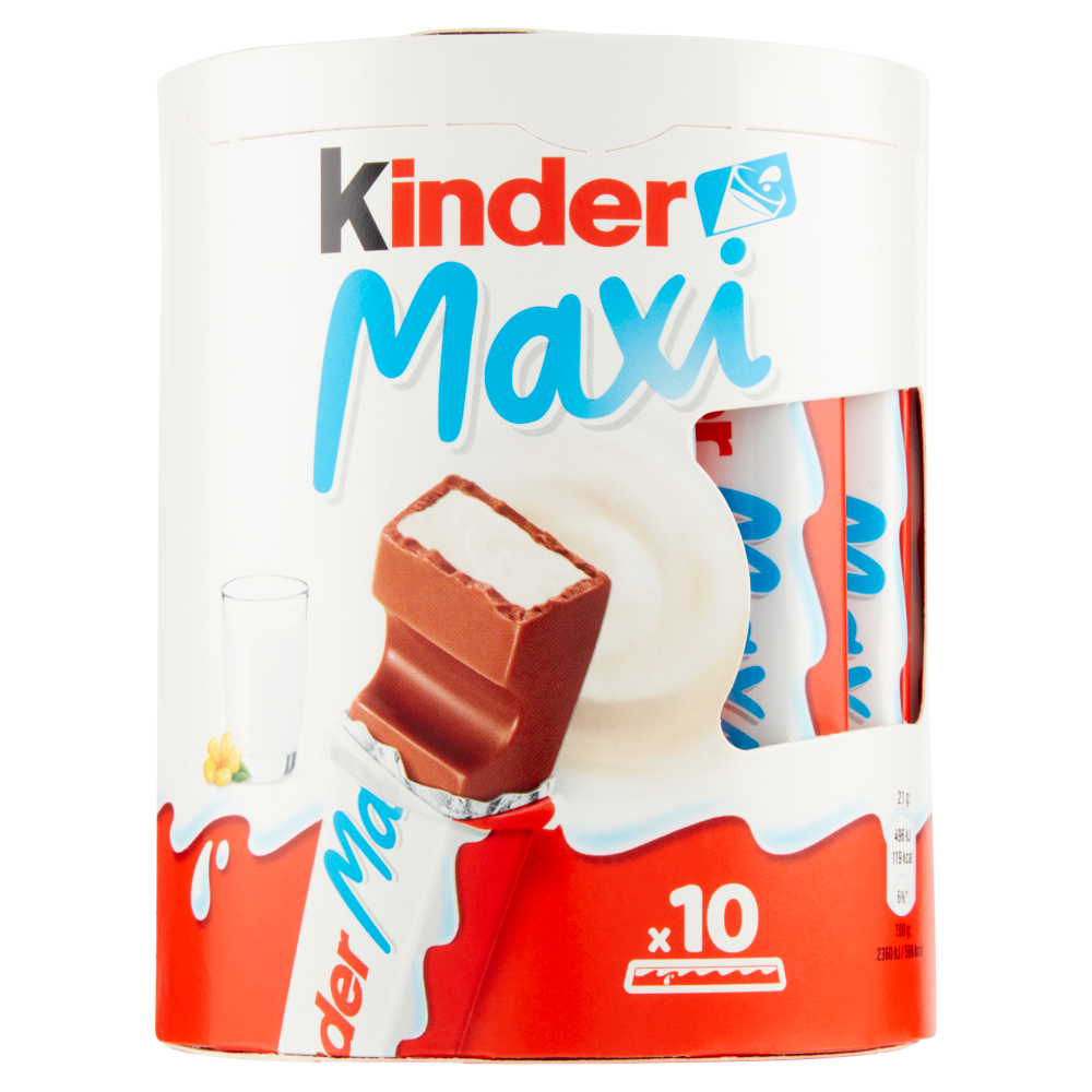 Kinder Maxi, barrette di cioccolato al latte, 6 pezzi da 21 gr