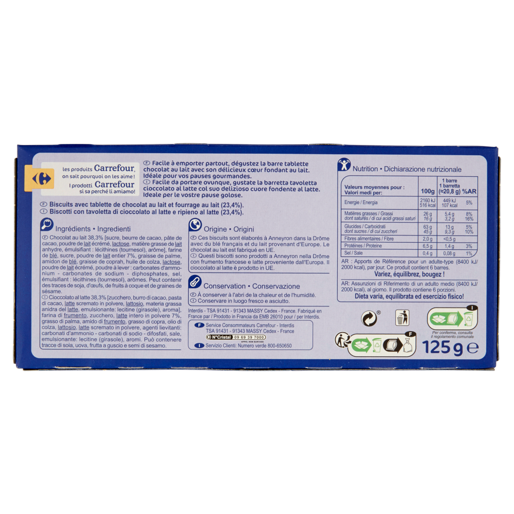 Carrefour la Barretta Tavoletta Cuore al latte 6 Barrette 125 g