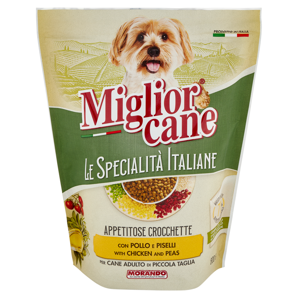 Migliorcane Le Specialità Italiane Crocchette Pollo, Piselli per Cane Adulto di Piccola Taglia 800 g
