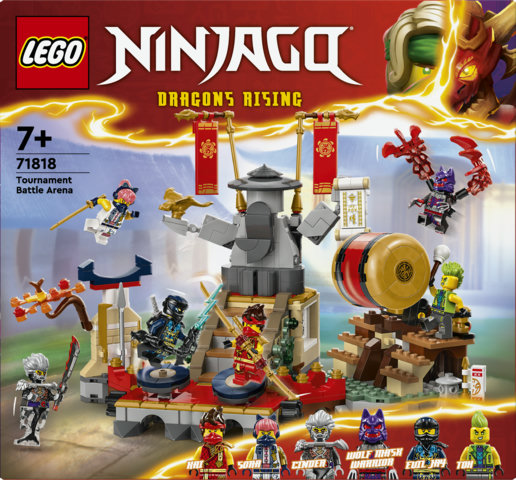 LEGO NINJAGO 71818 Torneo: Arena di Battaglia, Giochi per Bambini 7+ Anni con 6 Minifigure e Tempio con Funzioni da Costruire