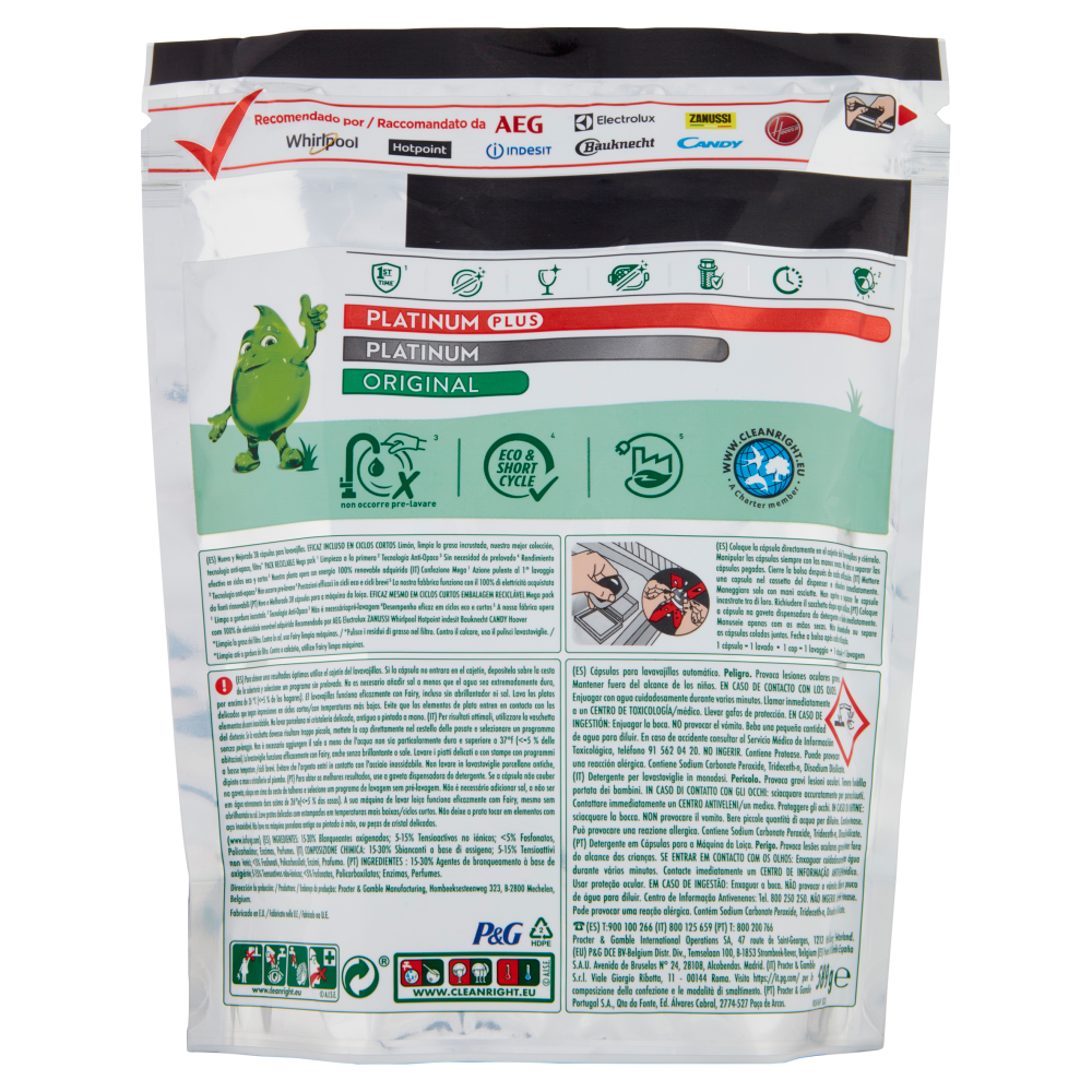 Fairy Pastiglie Lavastoviglie Platinum Plus Anti-Opaco, Detersivo Piatti Limone, 38 Capsule 589 g