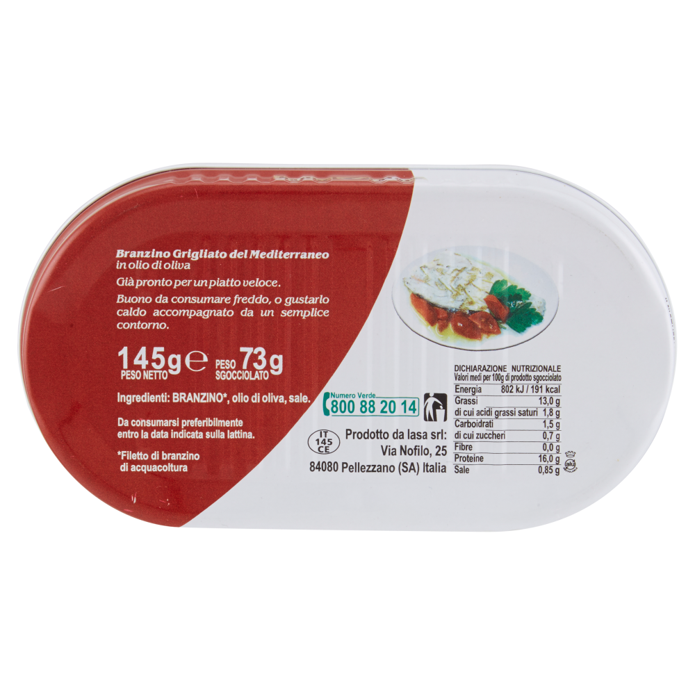 Sapori di Mare Branzino Grigliato del Mediterraneo in Olio di Oliva 145 g