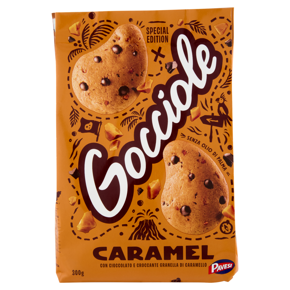 Pavesi Gocciole Caramel Biscotti con Gocce di Cioccolato e Granella di Caramello 300g