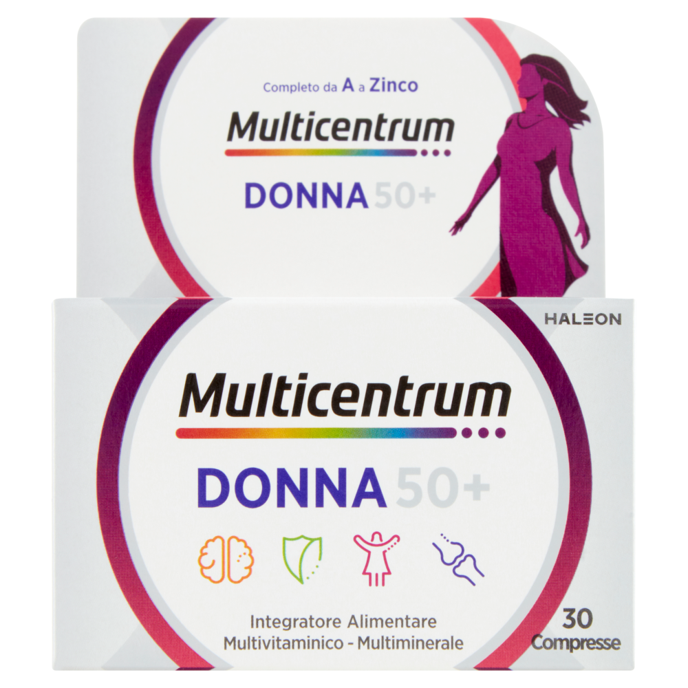 Multicentrum donna 50 + integratore multivitaminico completo con vitamina D, acido folico 30 cpr 49g