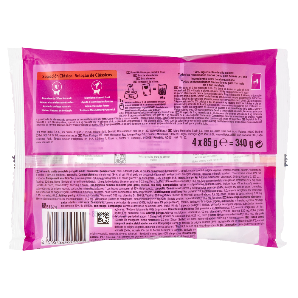 Whiskas Selezione Gustosa in salsa con manzo, con pollo 4 x 85 g