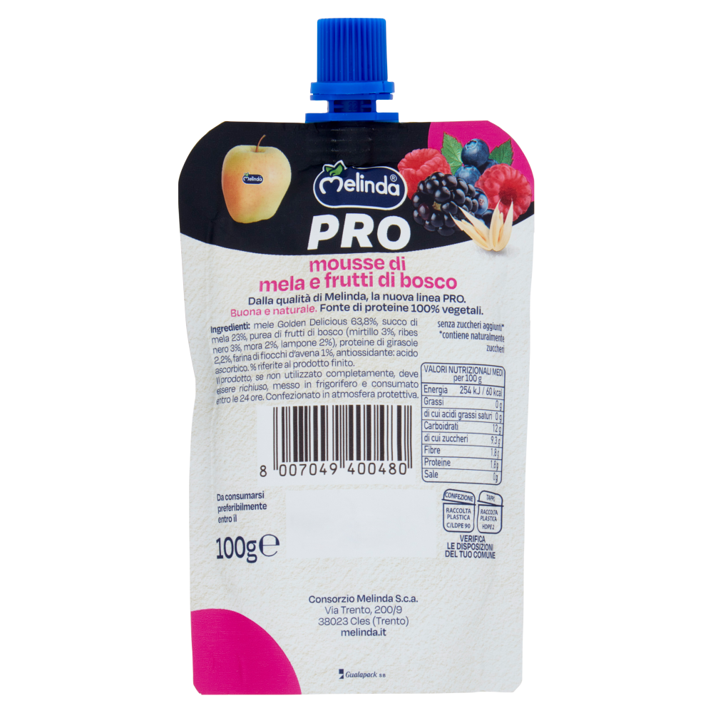 Melinda Pro mousse di mela e frutti di bosco 100 g