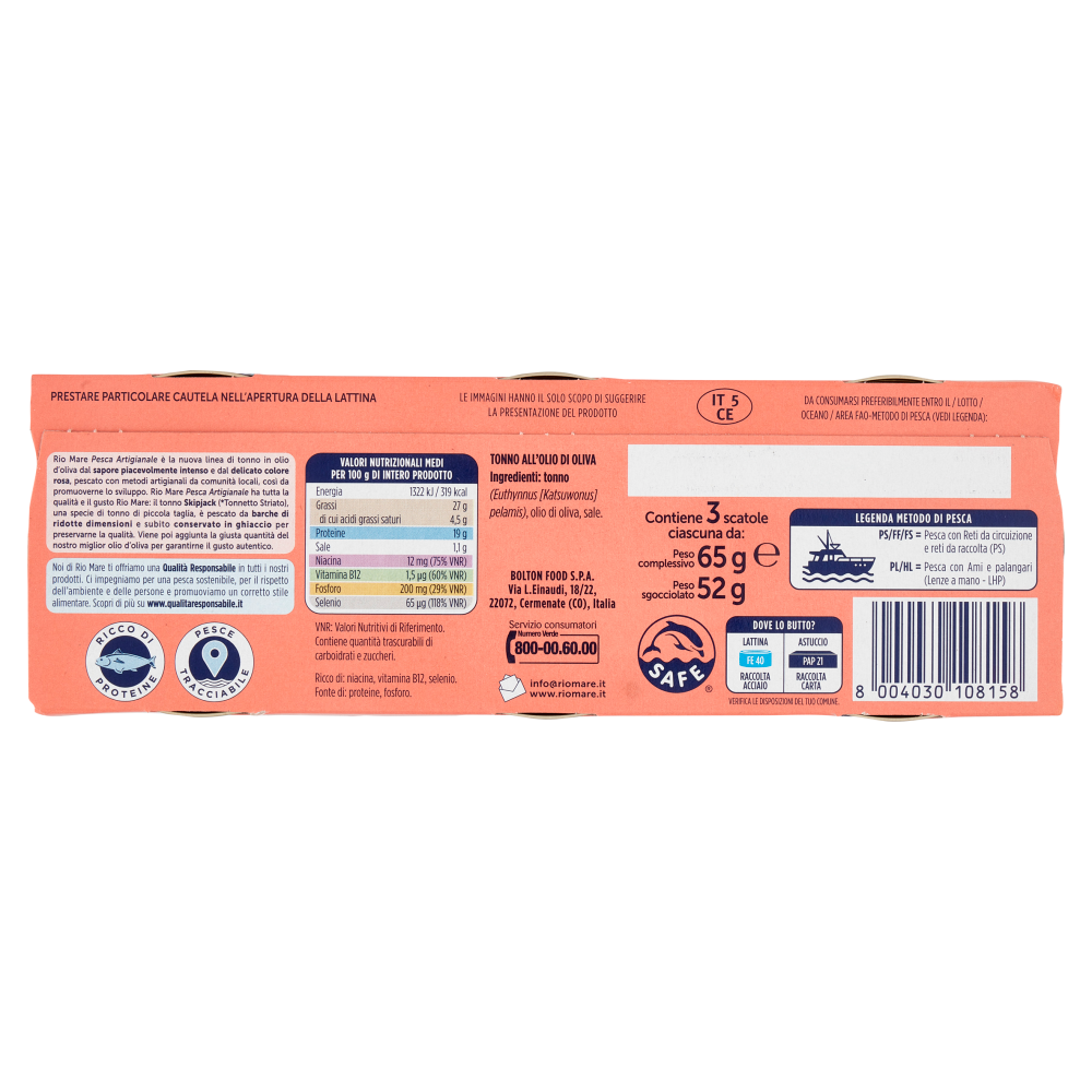 Rio mare Tonno all'Olio di Oliva 3 x 65 g