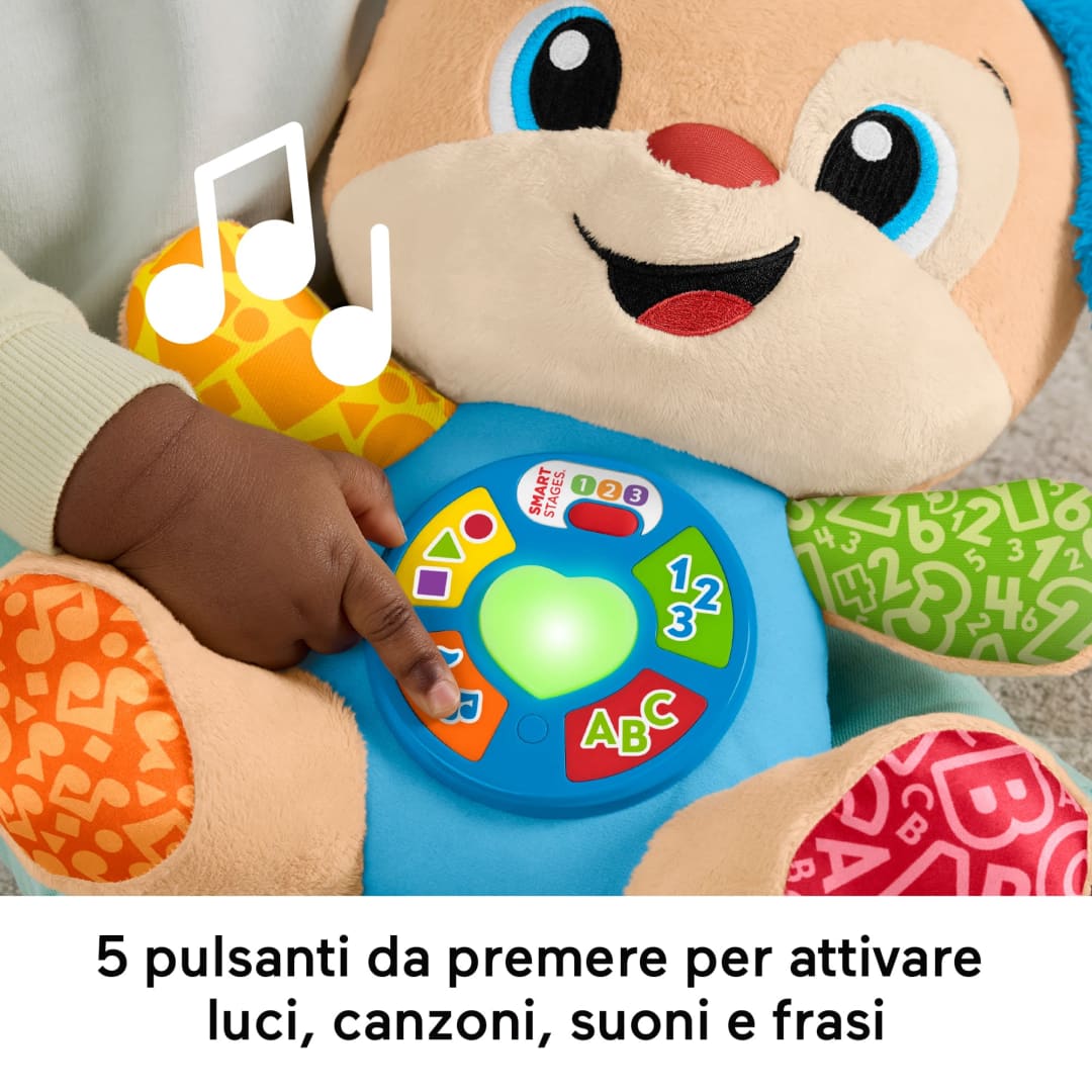 Fisher-Price Laugh & Learn Ridi E Impara Peluche Musicale Cagnolino Smart Stages, Giocattolo Musicale Per L'Apprendimento Per Neonati, Versione Multilingue
