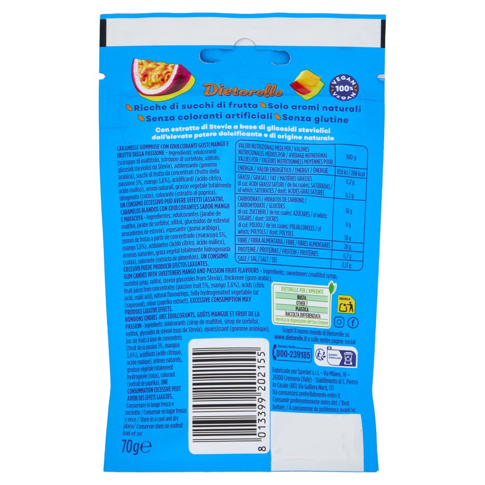Dietorelle Sour Tropical! Caramelle Gommose Mango e Passion Fruit 70 g