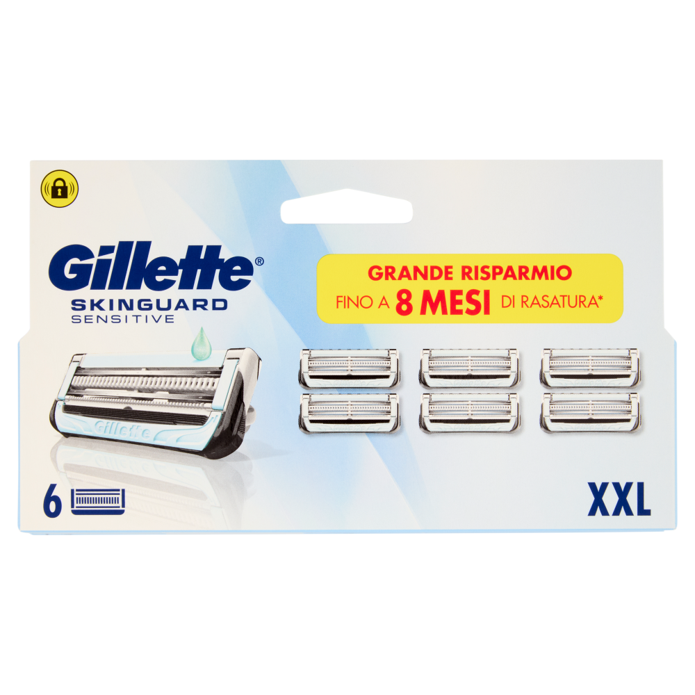 Gillette Skinguard Sensitive Lamette di ricambio per Rasoio da Uomo, 6 Ricariche