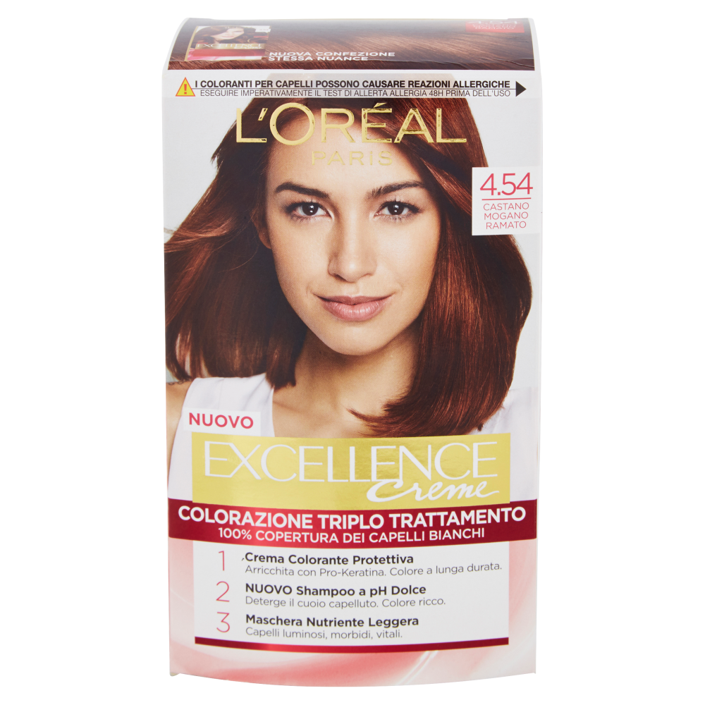 L'Or&eacute;al Paris Excellence Crema colorante triplo trattamento avanzato, 4.54 Castano Mogano Ramato