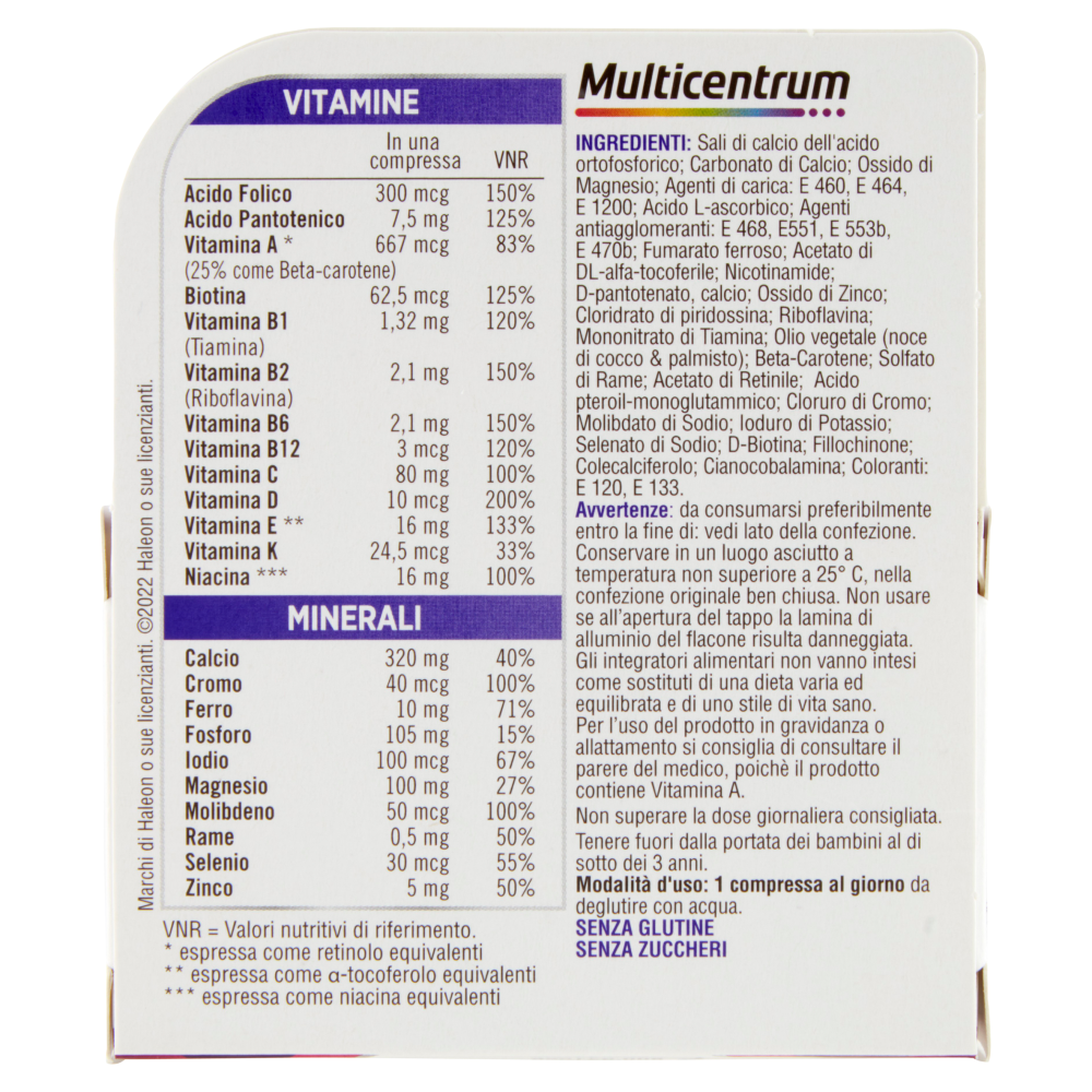 Multicentrum Donna Acido Folico, Calcio, Ferro Integratore Multivitaminico Completo 30 cpr 47 g