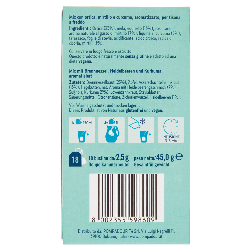 Pompadour Le Tisane Tisana Fredda Gambe Leggere 18 x 2,5 g