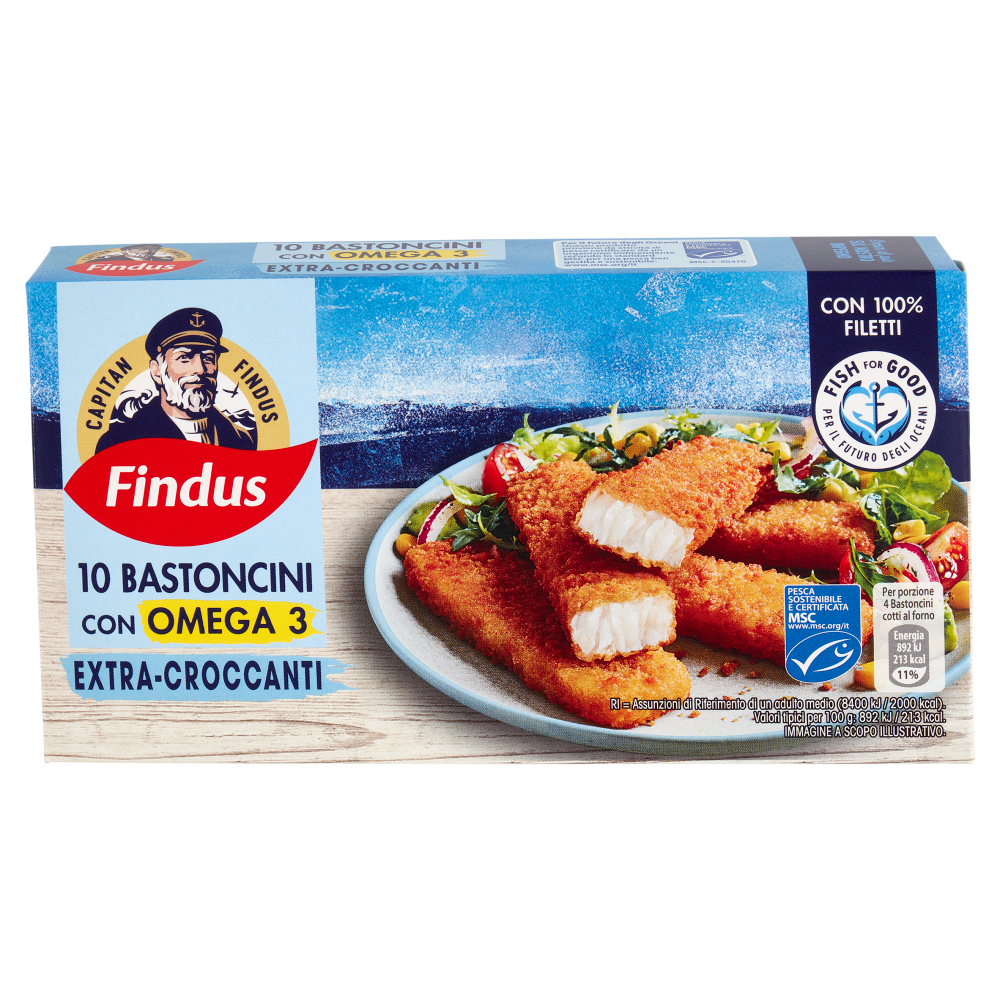 Capitan Findus 10 Bastoncini con 100% Filetti di Merluzzo con Omega 3 250 g