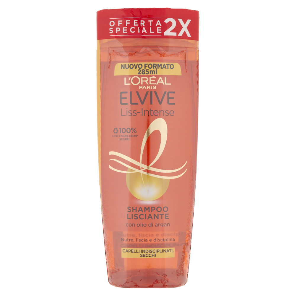 L'Or&eacute;al Paris Shampoo Elvive Liss Intense, Per Capelli Secchi Difficili da Lisciare, Confezione da 2