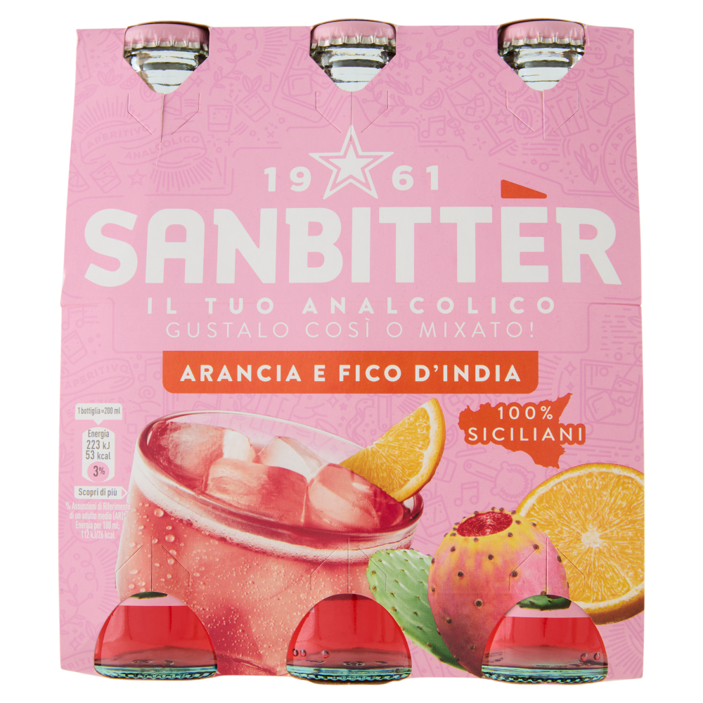 Sanbittèr, Arancia e Fico d'India, Aperitivo Analcolico - 3 x 200ml