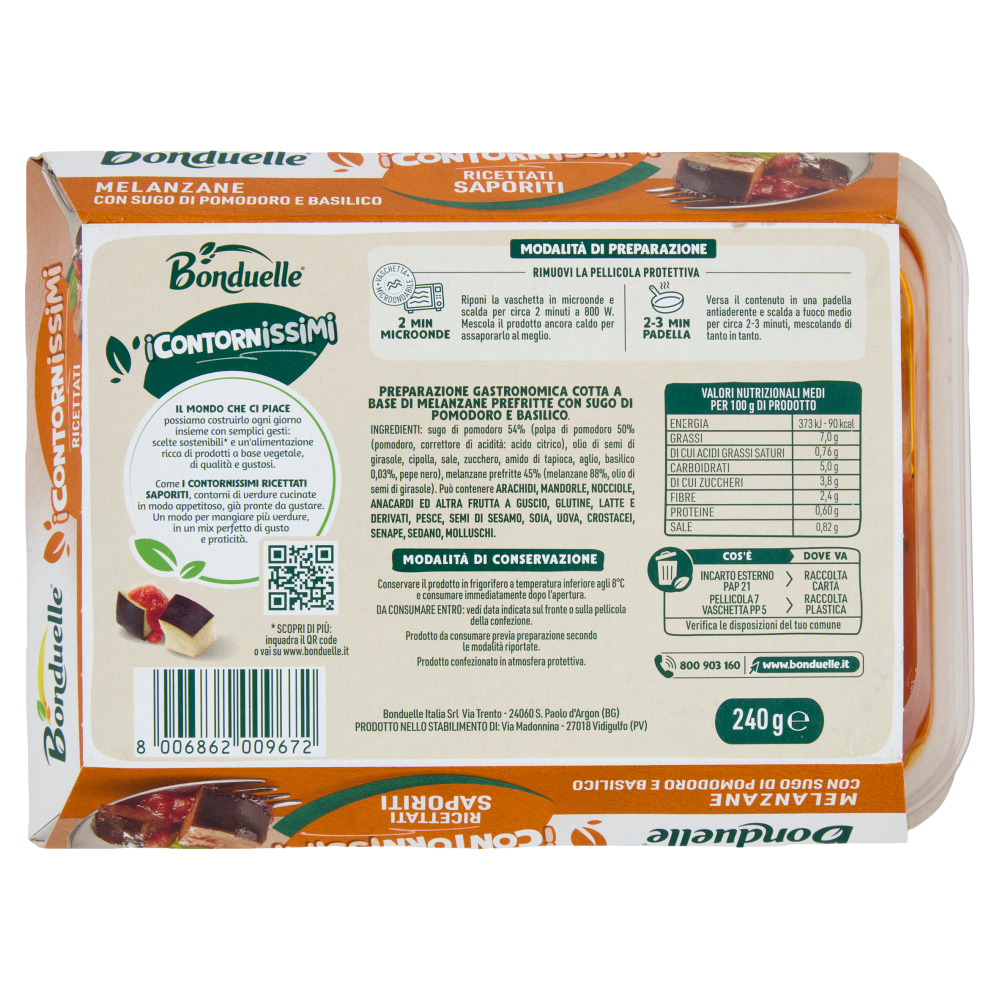 Bonduelle i Contornissimi Ricettati Saporiti Melanzane con Sugo di Pomodoro e Basilico 240 g