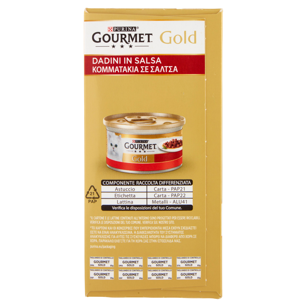 PURINA GOURMET Gold Dadini in Salsa Manzo/Salmone & Pollo/Tacchino & Anatra/Pollo & Fegato 8 x 85 g