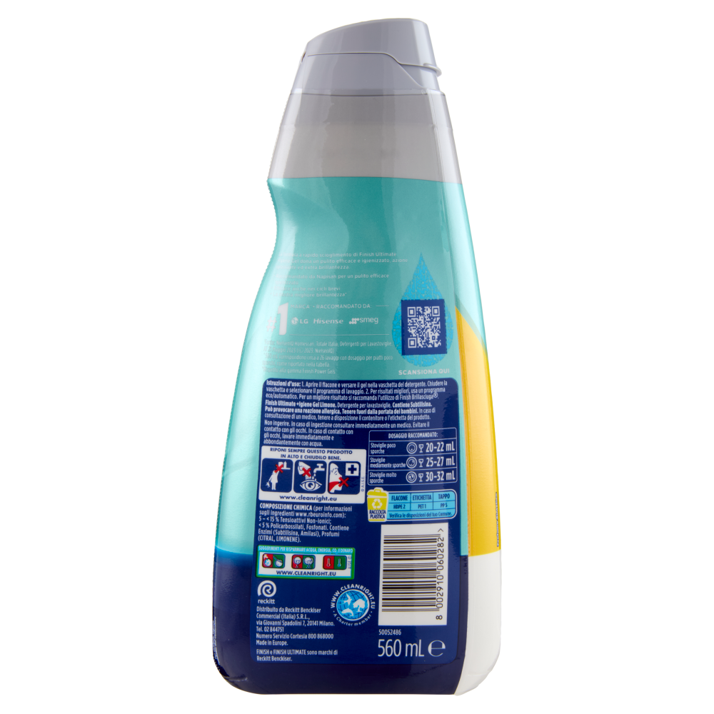 Finish Ultimate + Igiene Gel Limone liquido lavastoviglie 26 lavaggi 560 ml