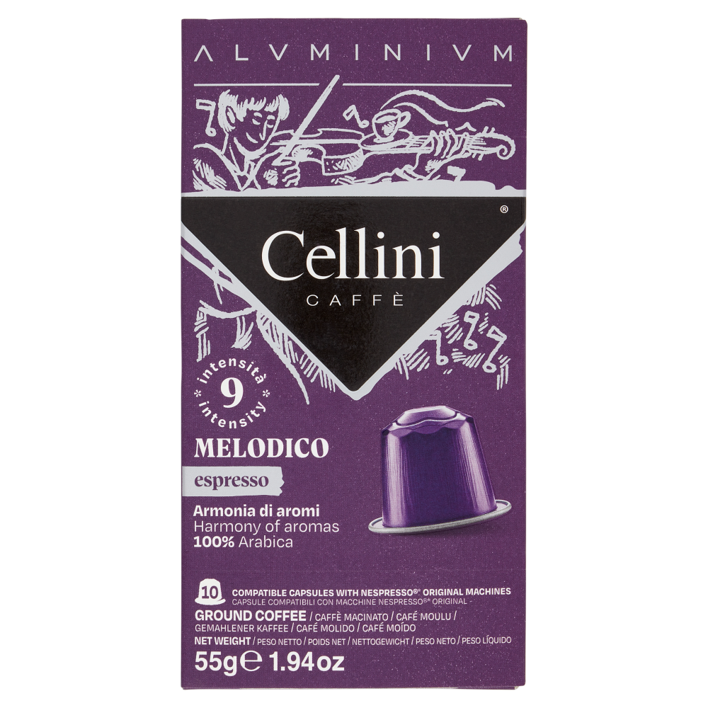 Cellini Caff&egrave; Aluminium Melodico espresso 10 Capsule Compatibili 55 g