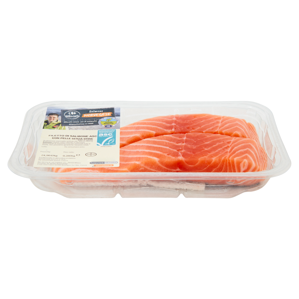 Carrefour il Mercato Salmone Norvegese Filetto di Salmone ASC con Pelle Senza Spine 0,280 kg