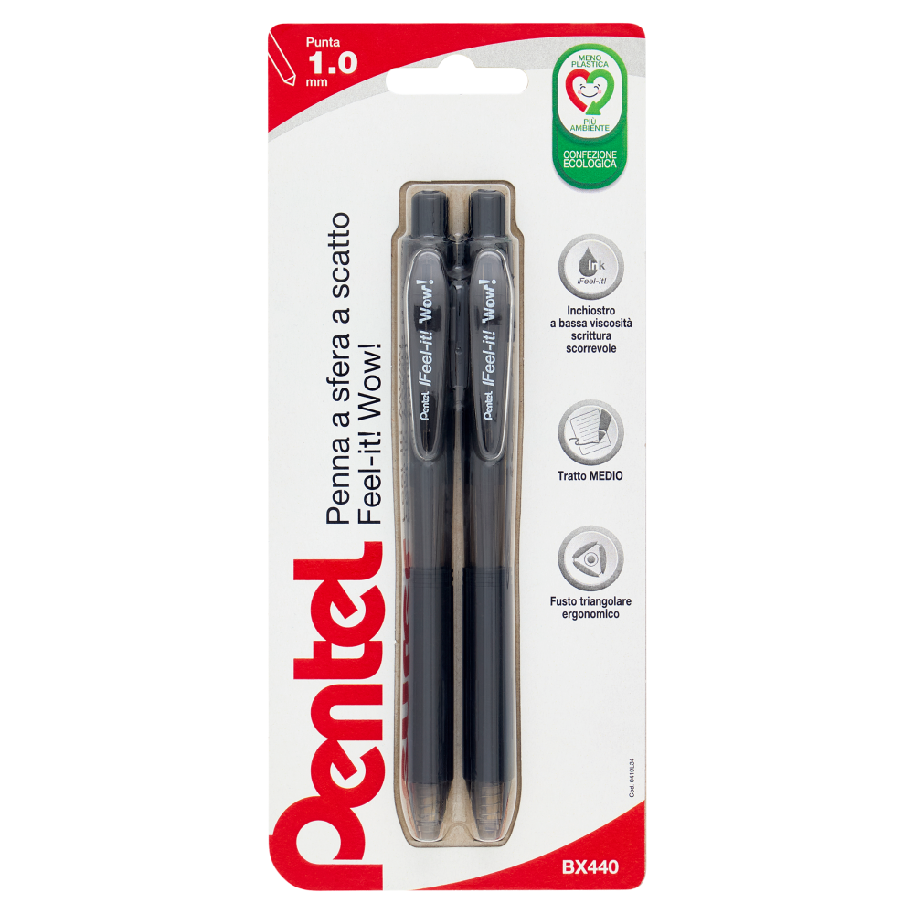 Pentel Penna a sfera a scatto Feel-it! Wow! Punta 1.0 mm Nero 2 pz