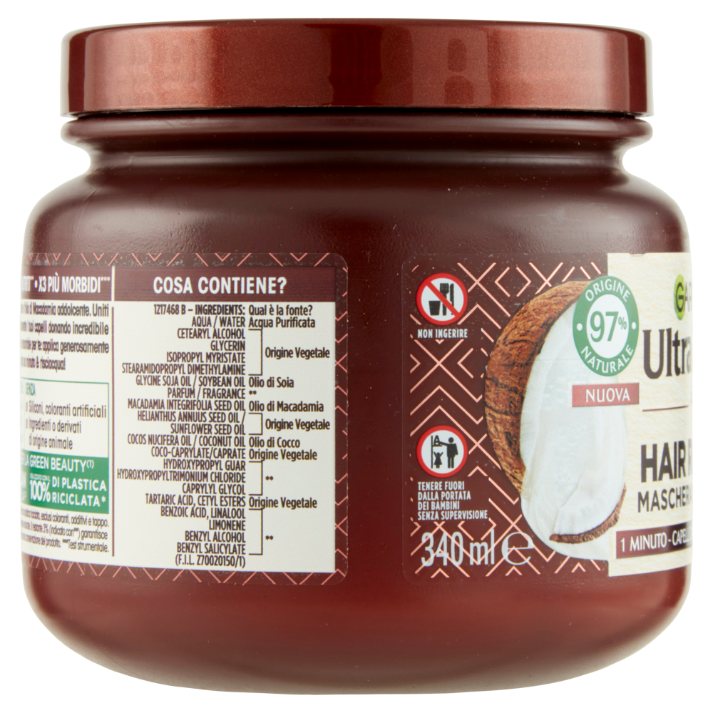 Garnier Ultra Dolce Hair Remedy Maschera per Capelli Nutriente Latte di Cocco e Macadamia, 340 ml