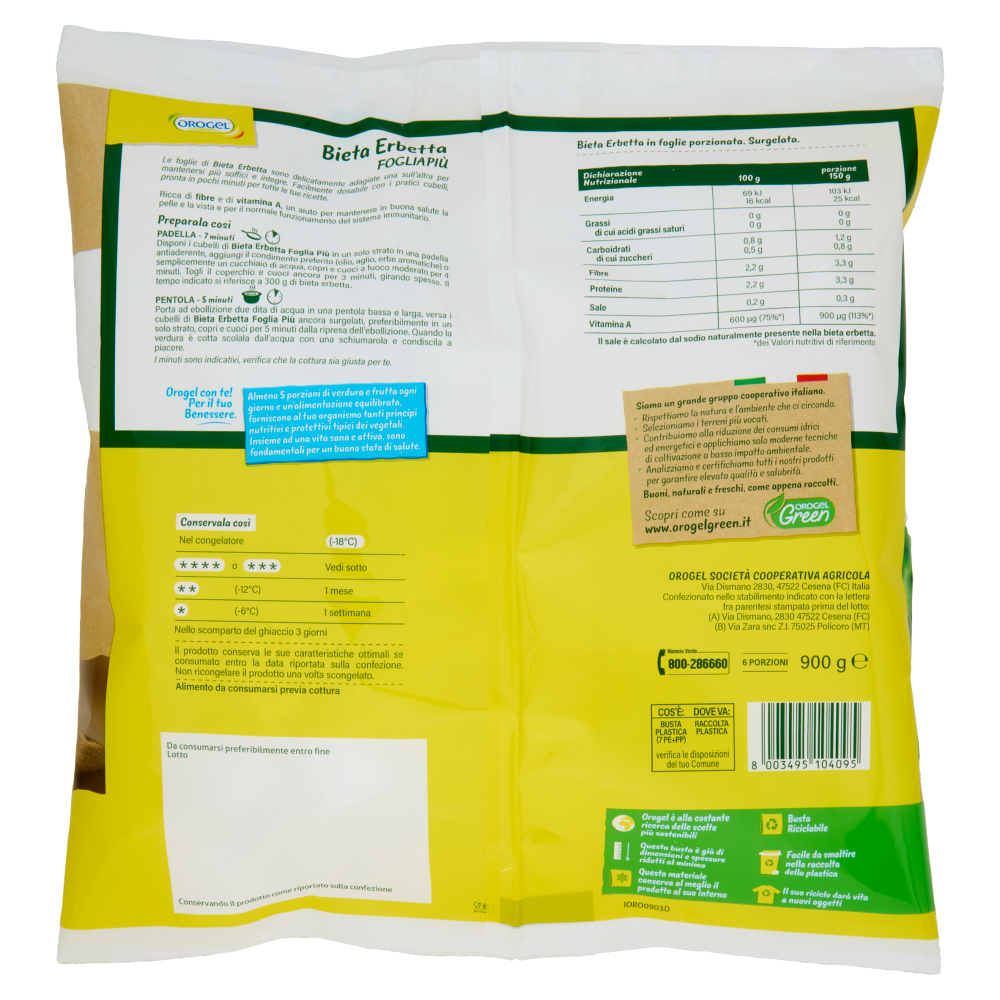Orogel Cubello Bieta Erbetta Foglia Più Surgelati 900 g
