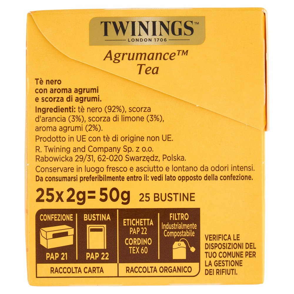 Twinings Agrumance Tea Tè Nero al profumo di agrumi 25 filtri The 50 g