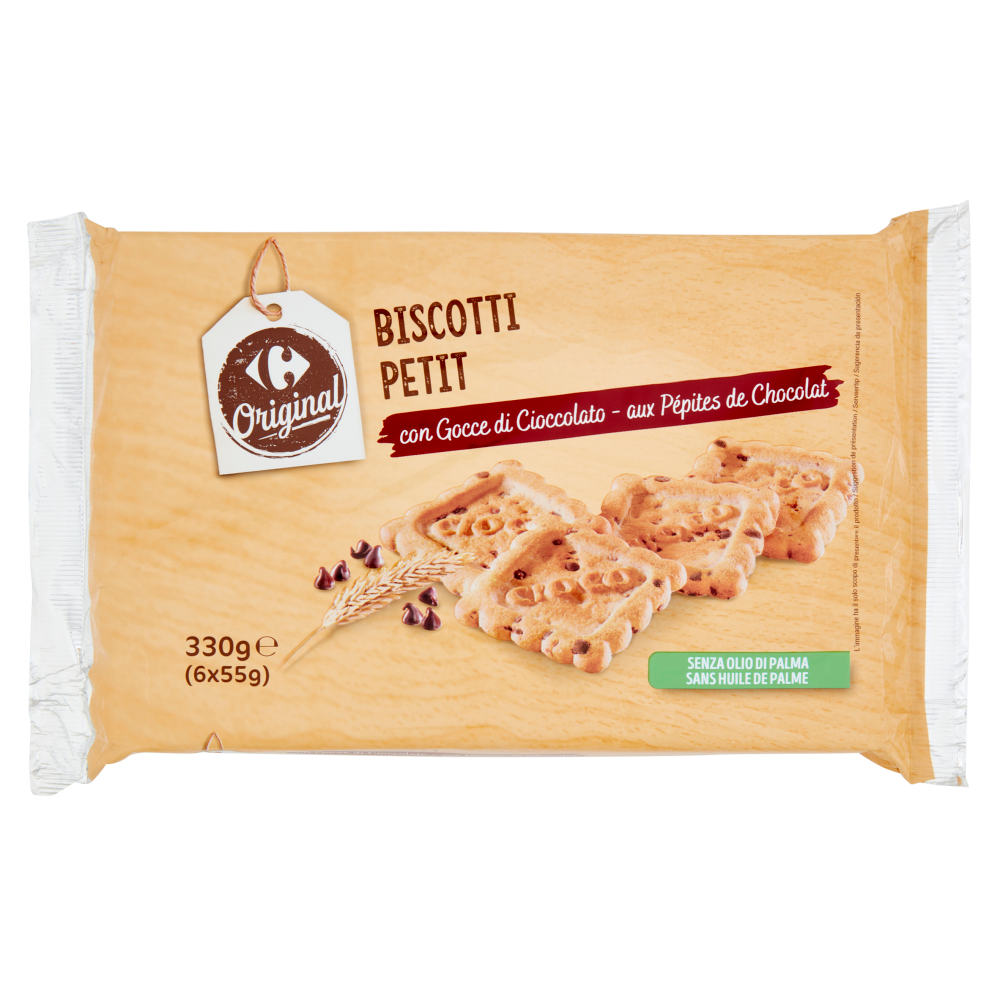 Carrefour Original Biscotti Petit con Gocce di Cioccolato 6 x 55 g