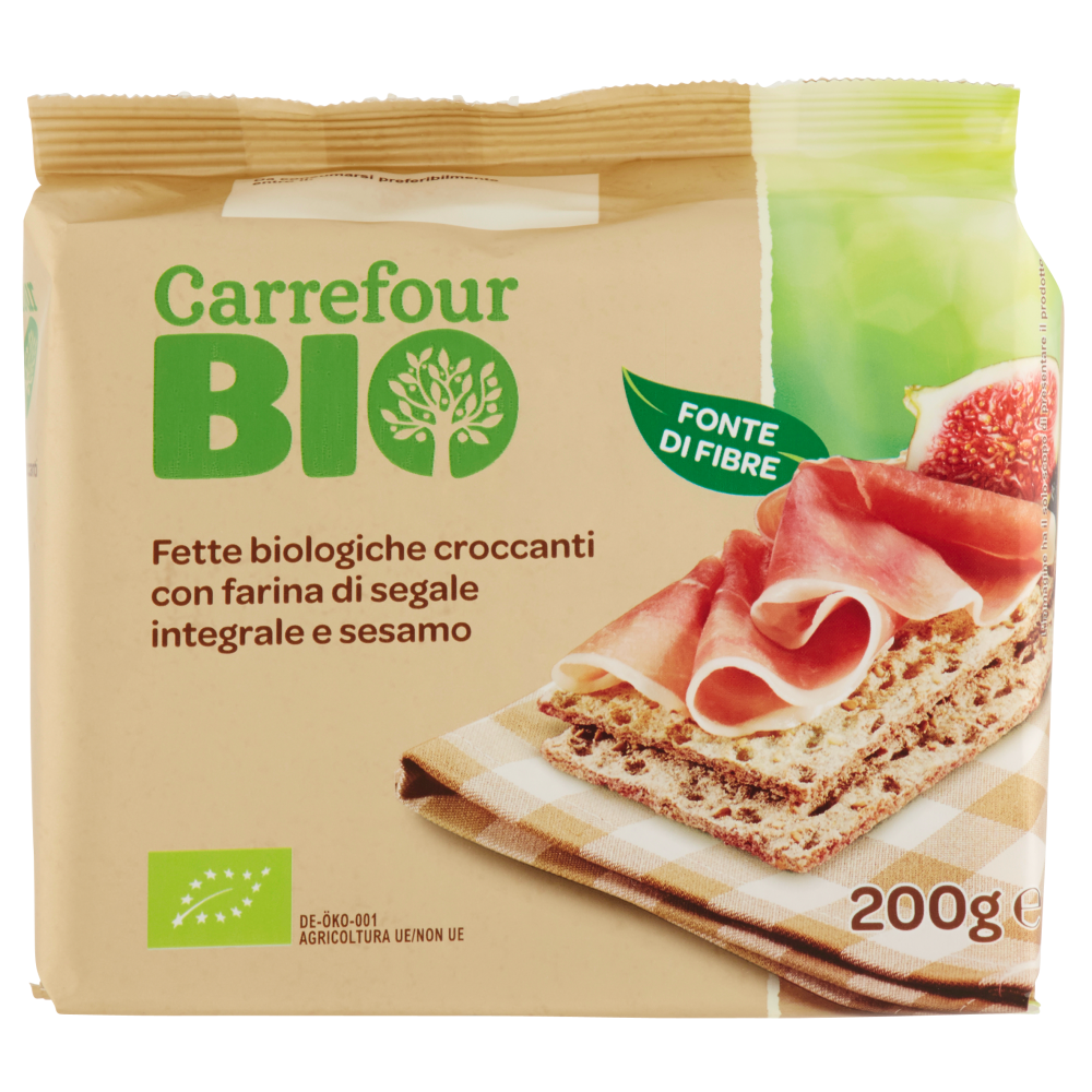 Carrefour Bio Fette biologiche croccanti con farina di segale integrale e sesamo 200 g