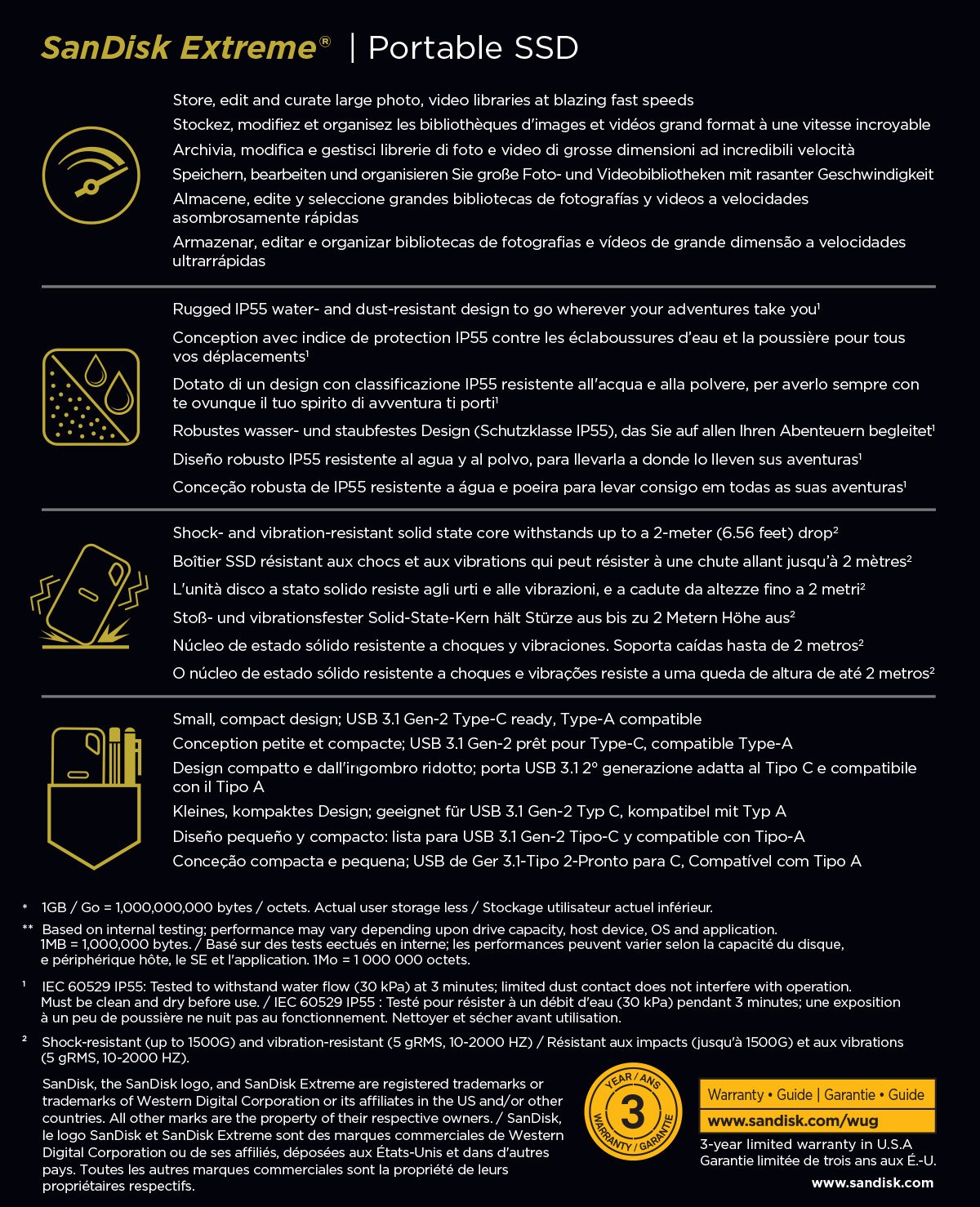 SanDisk Extreme 250 GB USB tipo-C 3.2 Gen 2 (3.1 Gen 2) Grigio, Arancione