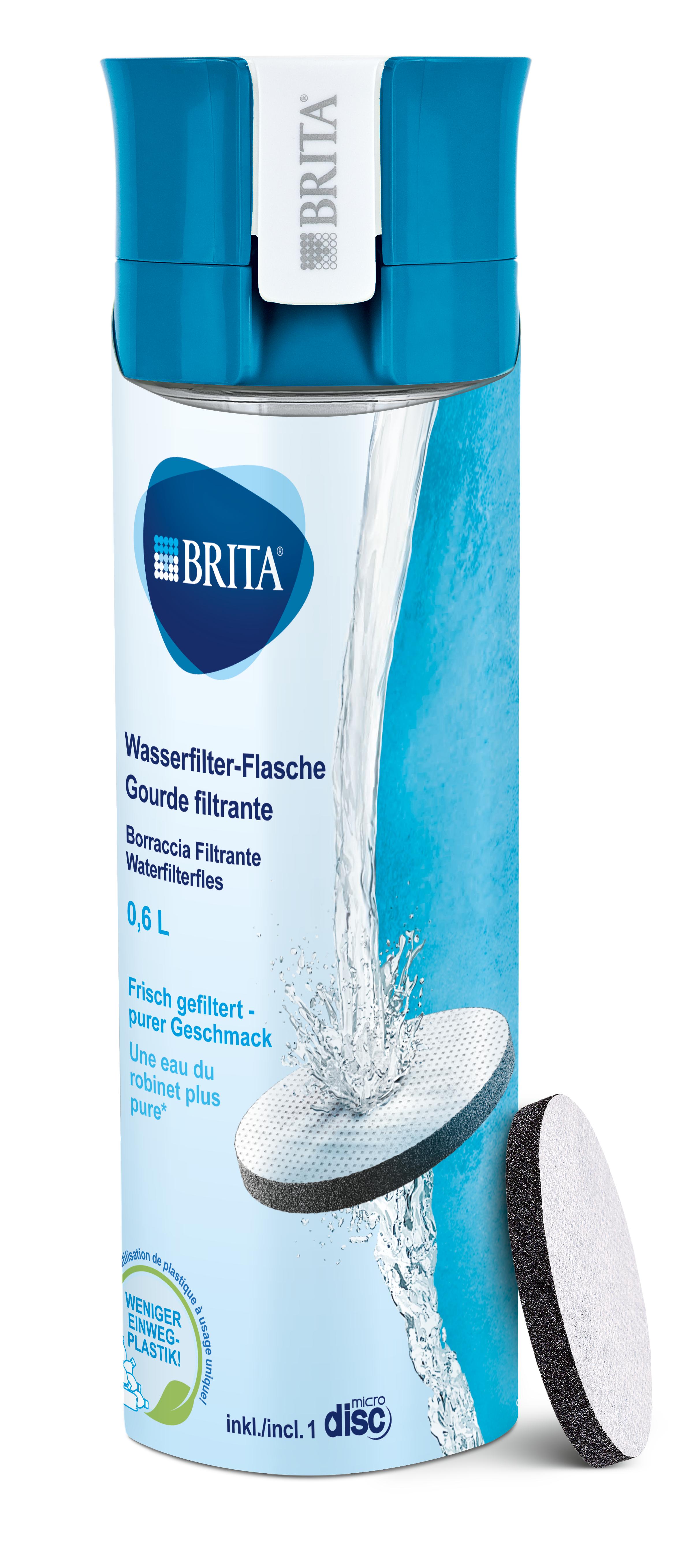 Brita Borraccia filtrante per acqua, Blu (0.6l) - incl. 1 filtro MicroDisc per la riduzione di cloro, erbicidi, pesticidi e impurit&agrave;