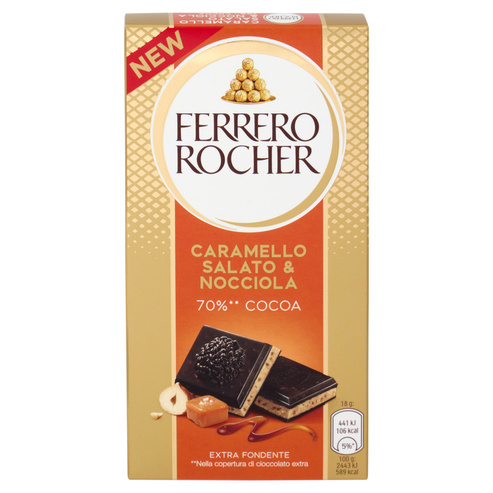 Ferrero Rocher Caramello Salato & Nocciola 70%** Cocoa Extra Fondente 90 g